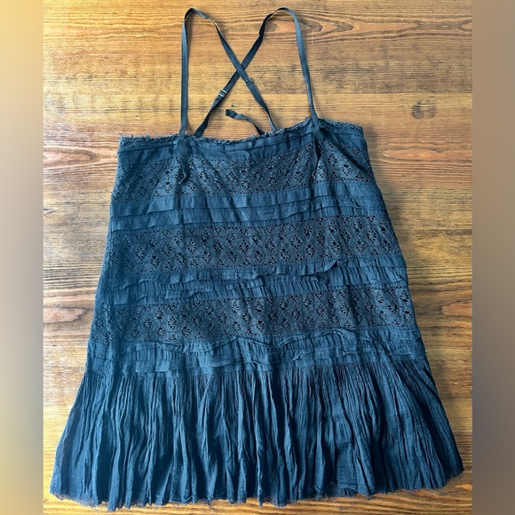 FP Free People One Black Boho Shailee Black Mini Dress Medium - Picture 5 of 6